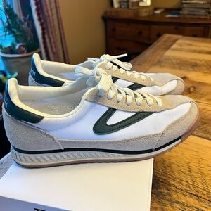 Tretorn White and Green Sneakers with Suede Accents